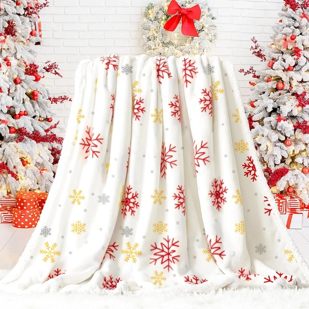 Holiday Snowflake Blanket - Red, Yellow, Gray